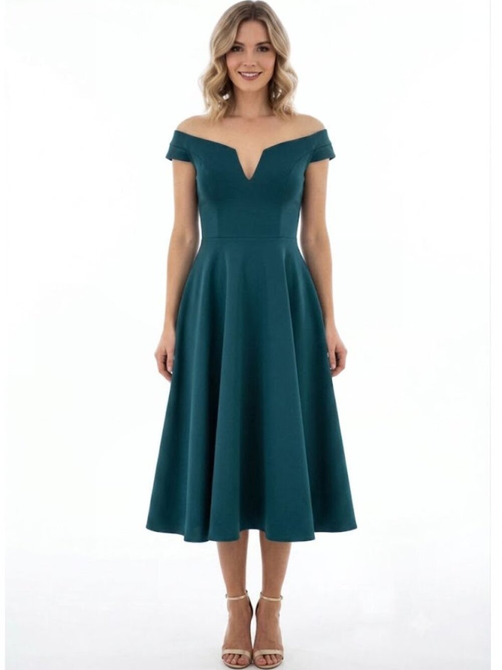 Xscape Women's Emerald Off-The-Shoulder Fit & Flare Dress Size 4, NWOT